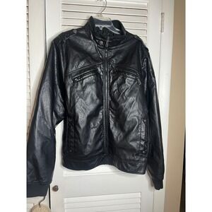 Brave Soul Black Faux Leather Moto Jacket Men's Size XL Zip Pockets